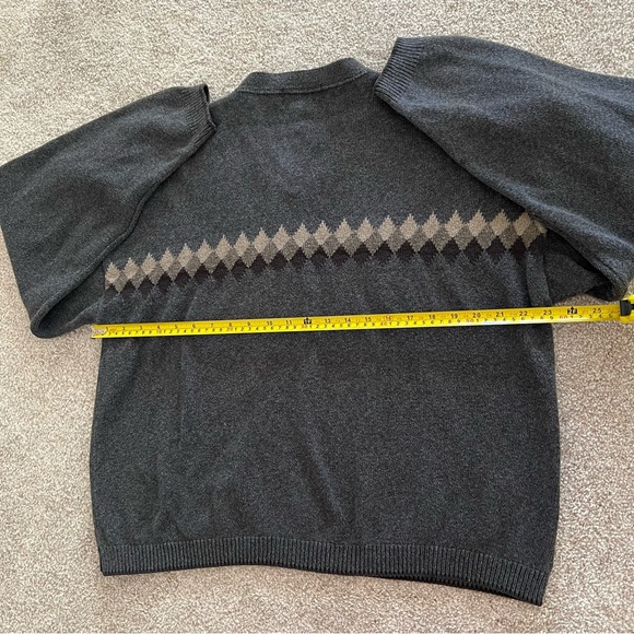 Bill Blass Cotton Charcoal Knit Sweater w Beige Diamond stripe all around XL - Picture 6 of 8